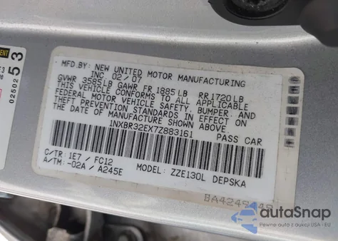 2007 Toyota Corolla S из США, поврежденный, VIN 1NXBR32EX7Z883161